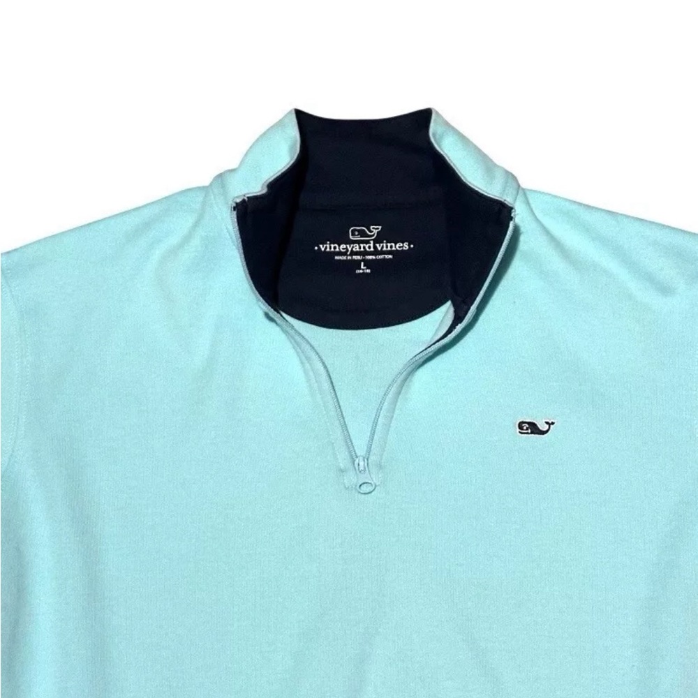 Vineyard Vines GIRL’S Aqua Whale Logo 1/4 Zip Pullover L (16-18)